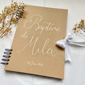 Livre d'or de baptême en kraft recyclé sur mesure avec noeud de couleur fait main (A4)