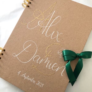 Custom Recycled Kraft Guest Book with Colored Bow and Gold Initials for Handmade Wedding A4 image 3