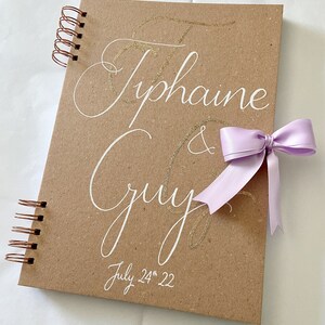 Custom Recycled Kraft Guest Book with Colored Bow and Gold Initials for Handmade Wedding A4 image 2