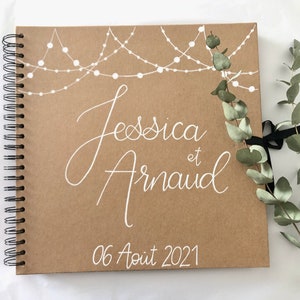 Personalized kraft guest book with first names for country wedding