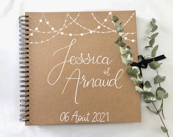 Personalized kraft guest book with first names for country wedding