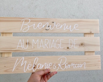 Panneau bienvenue mariage palettes fait main