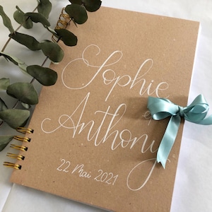 Libro degli ospiti personalizzato in carta kraft riciclata con fiocco colorato per matrimonio fatto a mano (A4)