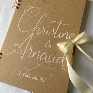 Custom Recycled Kraft Guest Book with Colored Bow and Gold Initials for Handmade Wedding A4 image 5