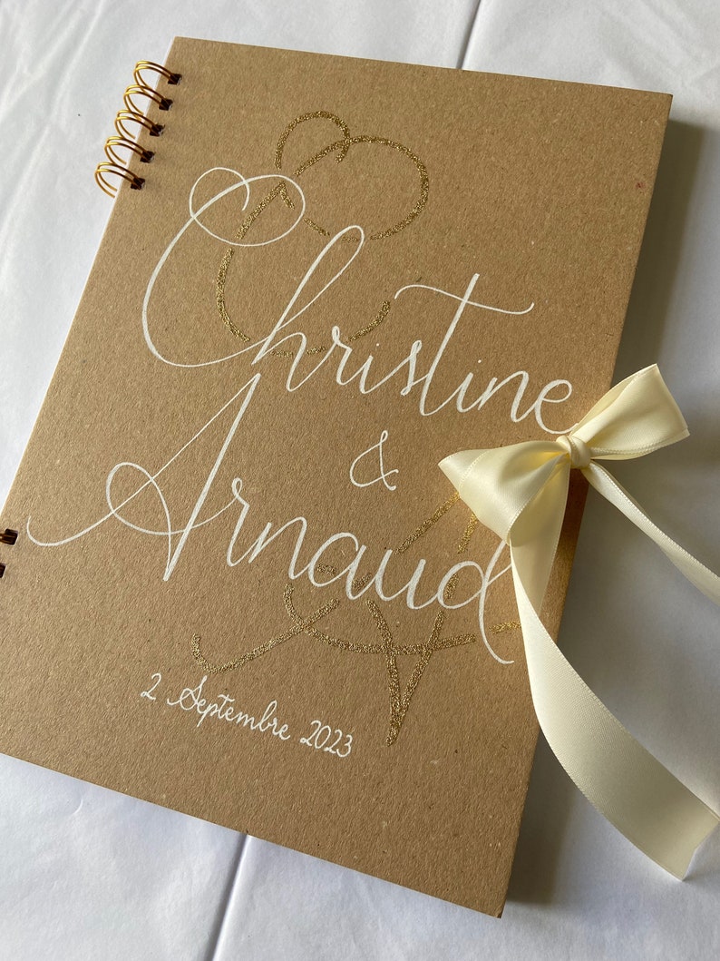 Custom Recycled Kraft Guest Book with Colored Bow and Gold Initials for Handmade Wedding A4 image 5