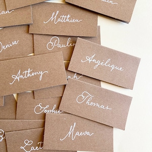 Marcadores de lugar para bodas (juego de 30) kraft, hechos a mano, caligrafía, boda