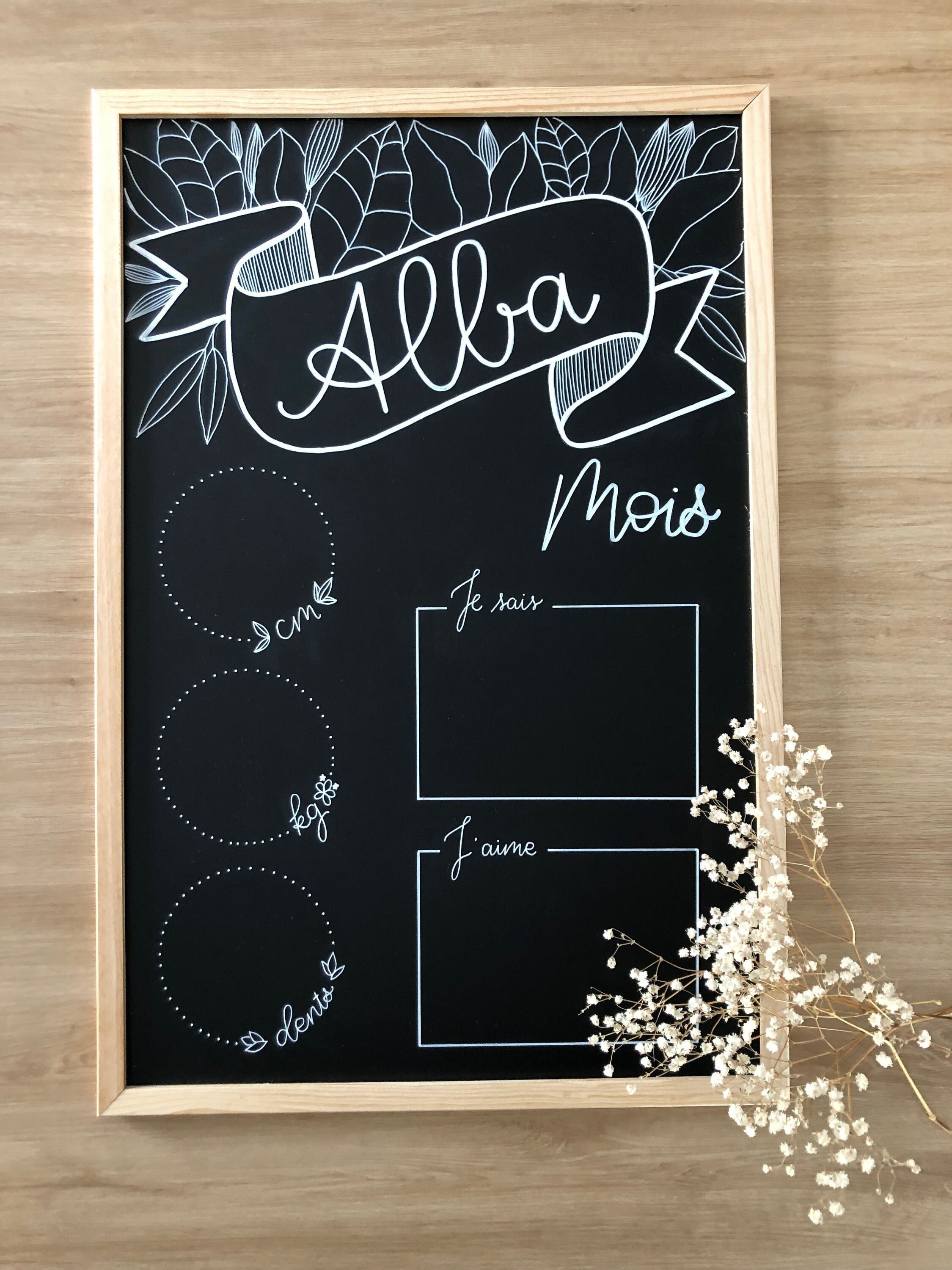 Tableau Étapes Bébé Personnalisé avec Prénom, Mensuel, Ardoise