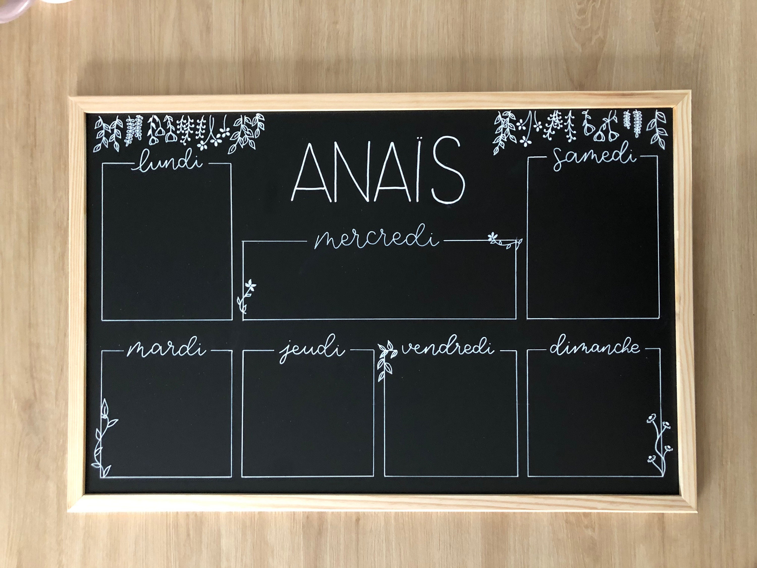 Tableau Ardoise Calendrier Hebdomadaire Semaine Personnalisé Prénoms Famille