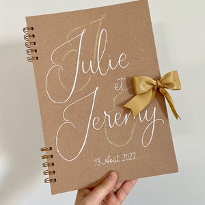 Custom Recycled Kraft Guest Book with Colored Bow and Gold Initials for Handmade Wedding A4 image 4