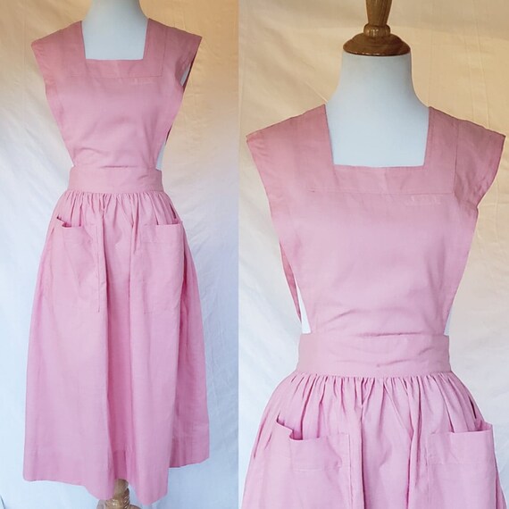 Vintage 1950s Nurse Dress / Pink Sleeveless Jumper
