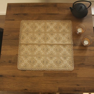 Lefkara Laces - Square Table Cloth, Beige and White Detailed Design, Traditional Cypriot Lefkaritika Embroidery
