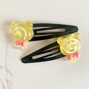 Sold as A Pair - Lollipop Hair Barrettes - Resin Hair Clips - Colorful Candy Hair Accessories - Handcrafted Hair Barrettes
