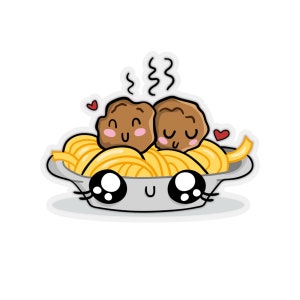 Spaghetti and Meatball Love - Kiss-Cut Stickers - Anniversary Sticker - Valentine&#39;s Day Sticker - Cute Sticker  - Valentine Sticker