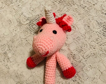 Crochet Unicorn Baby Rattle Pattern. Digital pdf file in English with US terms.