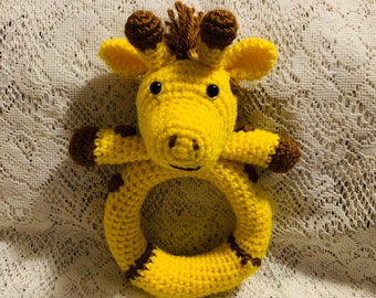 Crochet Giraffe Baby Ring Pattern. Digital pdf file in English with US terms.