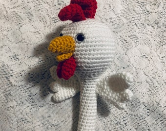Crochet Rooster Baby Rattle Pattern. Digital pdf file in English with US terms.