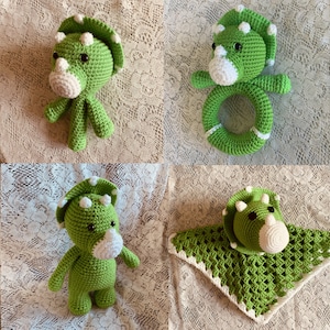 Crochet Triceratops Pattern Bundle. Digital pdf files in English with US terms.