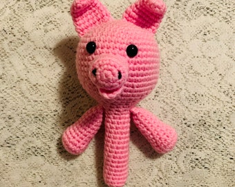 Crochet Pig Baby Rattle Pattern. Digital pdf file in English with US terms.