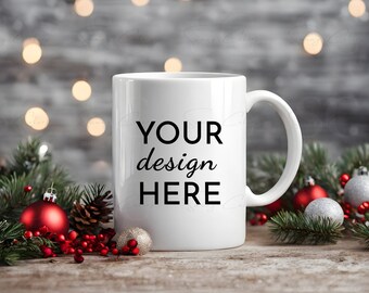 Christmas Mug Mockup Coffee Cup Mockup Cup Mock up Styled Stock Photo Winter Mug Holiday Rustic Graphic Design Mock Up JPG Digital Download