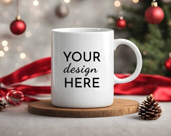 Christmas Mug Mockup Coffee Cup Mockup Cup Mock up Styled Stock Photo Winter Mug Holiday Rustic Graphic Design Mock Up JPG Digital Download