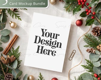 Christmas Card Mockup Bundle | 5x7 Holiday Card Mockups | Rustic Christmas Invitation | Greeting Card Stationery JPG