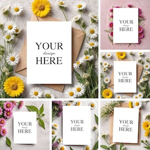 5 maquettes d'invitations Boho Flowers, lot de maquettes de cartes, maquettes 5x7, lot de maquettes, maquettes minimalistes, maquettes modernes, maquettes Canva. Merci