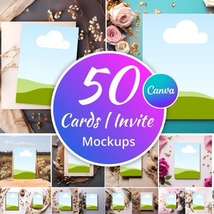 50 Einladungs-Mockups, Karten-Mockup-Bundle, CANVA-TEMPLATE-LINK, 5x7-Mockups, Einladungs-Mockup-Bundle, moderne Mockups, Canva-Mockups. Vielen Dank