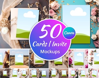 50 Invitation Mockups, Card Mockup Bundle, CANVA TEMPLATE LINK, 5x7 Mockups, Invite Mockup Bundle, Modern Mockups, Canva Mockups Thank you