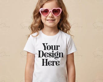White Kids T-Shirt Mockup | Girls T-Shirt Mockup | Child T-Shirt Mockup JPG | Lifestyle Summer Kids Mockup | Print on Demand Mockup
