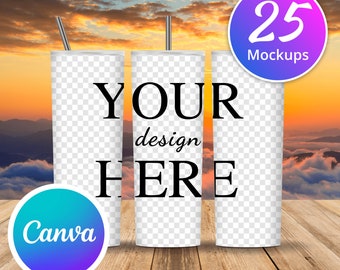 PNG Tumbler Mockup Bundle, Transparent Background Mock Up, Edit in Canva, for tapered tumblers, Steel Tumbler Mockup, Full Wrap View Mockup