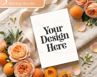 5x Peach & Apricot Invitation Mockup Bundle | 5x7 Wedding Invitation Mockups | Romantic Stationery Mockup | Canva Friendly | 5 JPG Mockups
