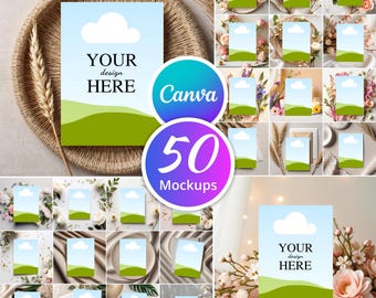 50 Invitation Card Mockups Bundle, CANVA TEMPLATE LINK, 5x7 Mockups, Invite Mockup Bundle, Modern Mockups, Canva Mockups Thank you