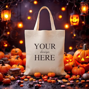 5 Halloween-tygväskor-mockuppaket, Barntygväskor-mockups, Höstväska, Hösttygväskor-mockups, Moderna mockups