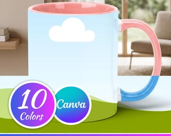 10 Colored Handle Mug Mockup Bundle, Canva Drag and Drop Mockup, Color Accent Mug Mockup, Coffee Cup Mockup Bundle Mug Edit in Canva