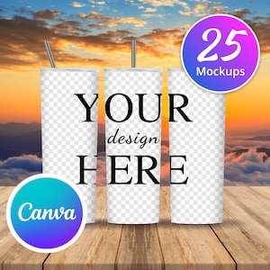 PNG Tumbler Mockup Bundle, Transparent Background Mock Up, Edit in Canva, for tapered tumblers, Steel Tumbler Mockup, Full Wrap View Mockup