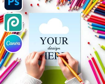 Coloring Page Mockup for Canva and Photoshop | Photopea template,Color Page Mockups, Drawing Page Mockup Overlay, Activity Page Mockup