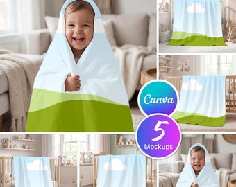 5x Baby Blanket Mockups Bundle | Fleece, Sherpa, Velveteen, Microfiber Blanket | Mockup Bundles | Canva Template | Drag and Drop Mockups
