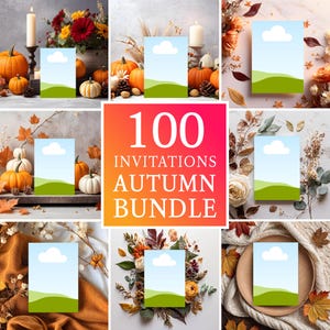 Höstinbjudningar och kortmodeller, Thanksgiving-modeller med 100 kort, 5x7-modeller, Moderna höstmodeller, Canva-modeller. Tack.