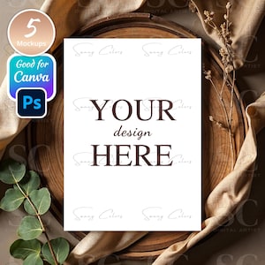5 Einladungskarten Mockups Bundle Rustikaler Stil, 5x7 Mockups, Einladung Mockup Bundle, Minimal Mockups, Moderne Mockups, Canva Mockups Danke