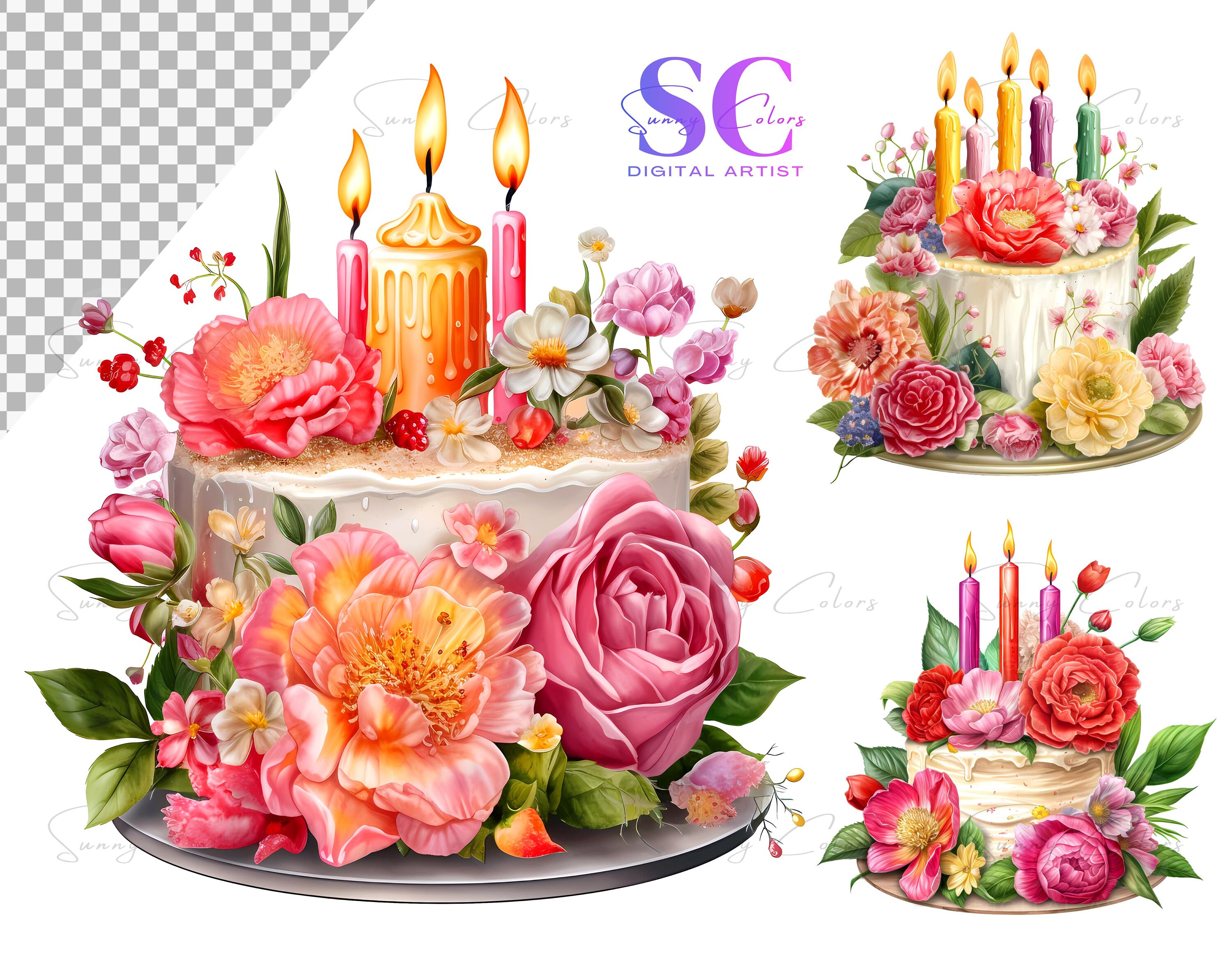 PNG Birthday Cake With Flowers Clipart Bundle - 15 High Quality PNG ...