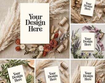 5 Invitation Boho Mockups, 5 Card Mockup Bundle, 5x7 Mockups, Invite Mockup Bundle, Minimal Mockups, Modern Mockups, Canva Mockups Thank you