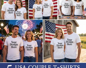 5x USA T-Shirt Mockup Bundle | Couple T-Shirt Mockups | Patriotic Shirt Mockup | White Tee Mockup | 4th of July Mockup | Lifestyle Mockup