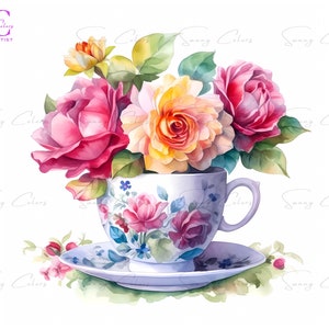 Floral Teacups Cups Clipart Bundle - 15 JPG di alta qualità - Coppa del fiore dell'acquerello - Card Making, Digital Paper Craft, Planners, Prints