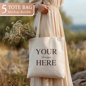 Tote Bag Mockup Bundle, 5 Woman Models Lifestyle Natural Cotton Canvas Tote Bag Mockups, Shopping bag, Boho Minimal Mockups, Modern Mockups