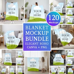 120+ Blanket Mockups | Fleece, Sherpa, Velveteen Plush, Microfiber, Minky Blanket | Mockup Bundles | Canva Template | Drag and Drop Mockups