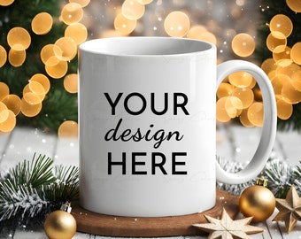 Christmas Mug Mockup Coffee Cup Mockup Cup Mock up Styled Stock Photo Winter Mug Holiday Rustic Graphic Design Mock Up JPG Digital Download