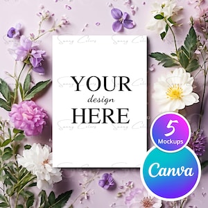 5 mockups de flores boho para convite, pacote de mockups de cartão, mockups 5x7, pacote de mockups de convite, mockups modernos, mockups do Canva. Obrigado.