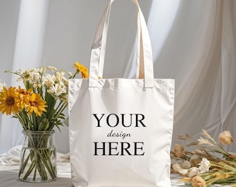 5 mockups av tygkassar, mockup-paket för shoppingkassar, Canva-mockups, paket med 5 mockups, minimalistiska mockups, moderna mockups