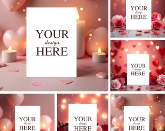 5 Valentine's Day Card Mockups, Card Mockup Bundle, 5x7 Mockups, Invite Mockup Bundle, Minimal Mockups, Modern Mockups