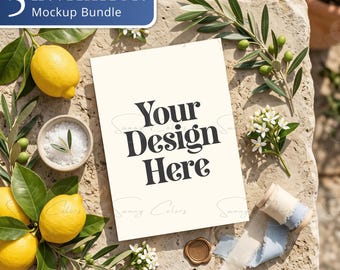 5x Italian Summer Invitation Mockup Bundle | Mediterranean Wedding Mockup | 5x7 Invitation Mockups | Canva Friendly | European Mockups